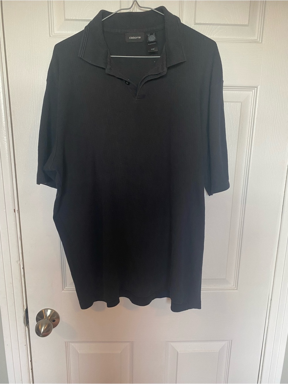 Claiborne Black Ribbed Short Sleeve Polo Shirt - Men's XL